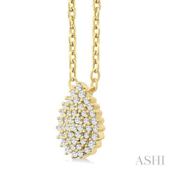 1/6 ctw Petite Pear Shape Round Cut Diamond Cluster Fashion Pendant With Chain in 10K Yellow Gold