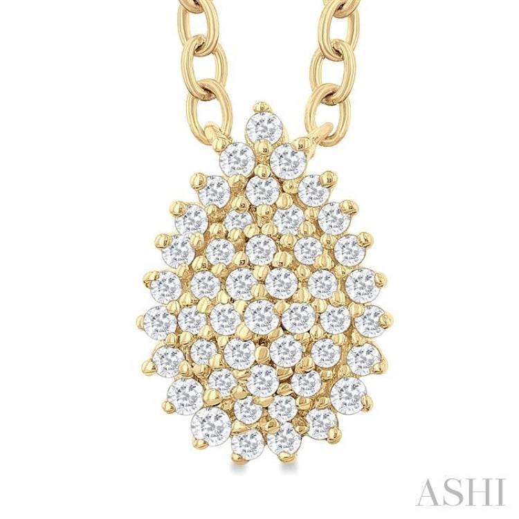 1/6 ctw Petite Pear Shape Round Cut Diamond Cluster Fashion Pendant With Chain in 10K Yellow Gold