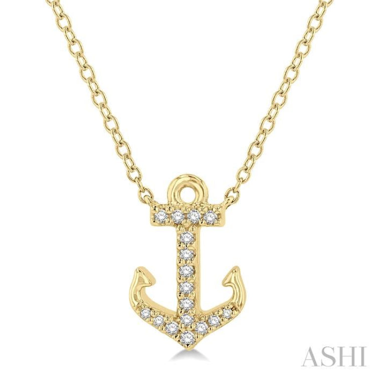 1/10 ctw Anchor Round Cut Diamond Petite Fashion Pendant With Chain in 14K Yellow Gold