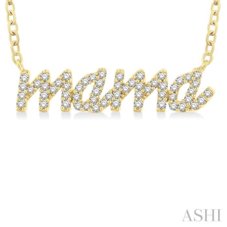 1/5 ctw 'mama' Script Round Cut Diamond Necklace in 10K Yellow Gold