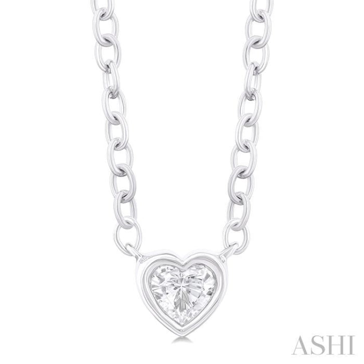 1/6 ctw Petite Bezel Set Heart Shape Diamond Fashion Pendant With Chain in 10K White Gold