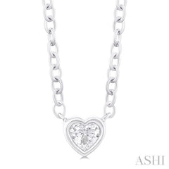 1/6 ctw Petite Bezel Set Heart Shape Diamond Fashion Pendant With Chain in 10K White Gold