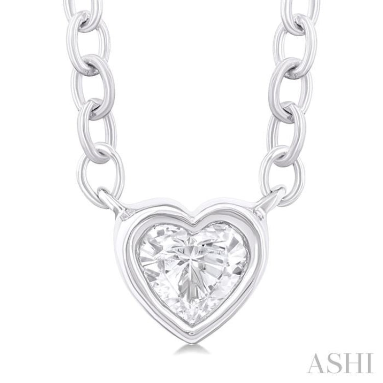 1/6 ctw Petite Bezel Set Heart Shape Diamond Fashion Pendant With Chain in 10K White Gold
