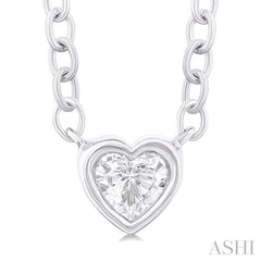 1/6 ctw Petite Bezel Set Heart Shape Diamond Fashion Pendant With Chain in 10K White Gold