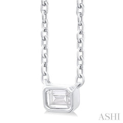 1/6 ctw Petite East-West Bezel Set Emerald Cut Diamond Fashion Pendant With Chain in 10K White Gold