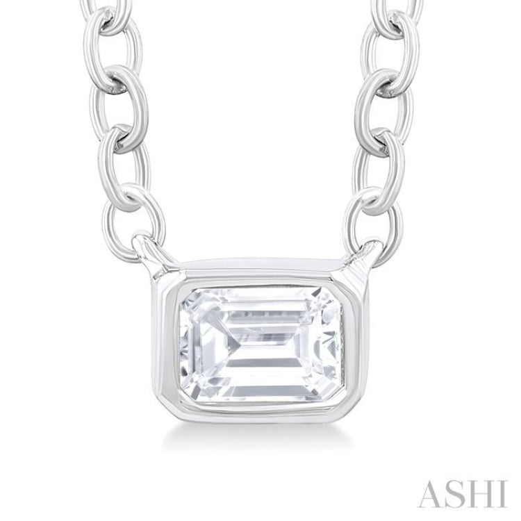 1/6 ctw Petite East-West Bezel Set Emerald Cut Diamond Fashion Pendant With Chain in 10K White Gold