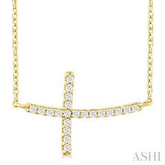 1/10 ctw Petite Sideways Cross Round Cut Diamond Fashion Pendant With Chain in 10K Yellow Gold