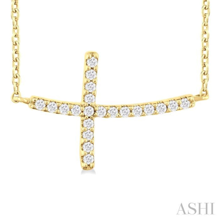 1/10 ctw Petite Sideways Cross Round Cut Diamond Fashion Pendant With Chain in 10K Yellow Gold
