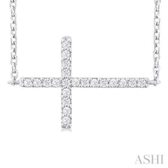 1/10 ctw Petite Sideways Cross Round Cut Diamond Fashion Pendant With Chain in 10K White Gold