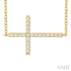 1/10 ctw Petite Sideways Cross Round Cut Diamond Fashion Pendant With Chain in 10K Yellow Gold