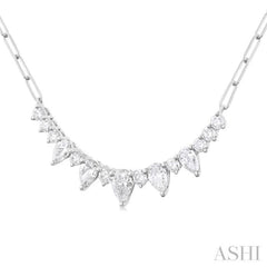 1 ctw Smile Graduated Pear and Round Cut Diamond Paperclip Necklace in 14K White Gold