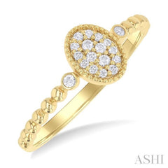 1/8 ctw Petite Bead Shank Oval Center Round Cut Diamond Fashion Ring in 10K Yellow Gold