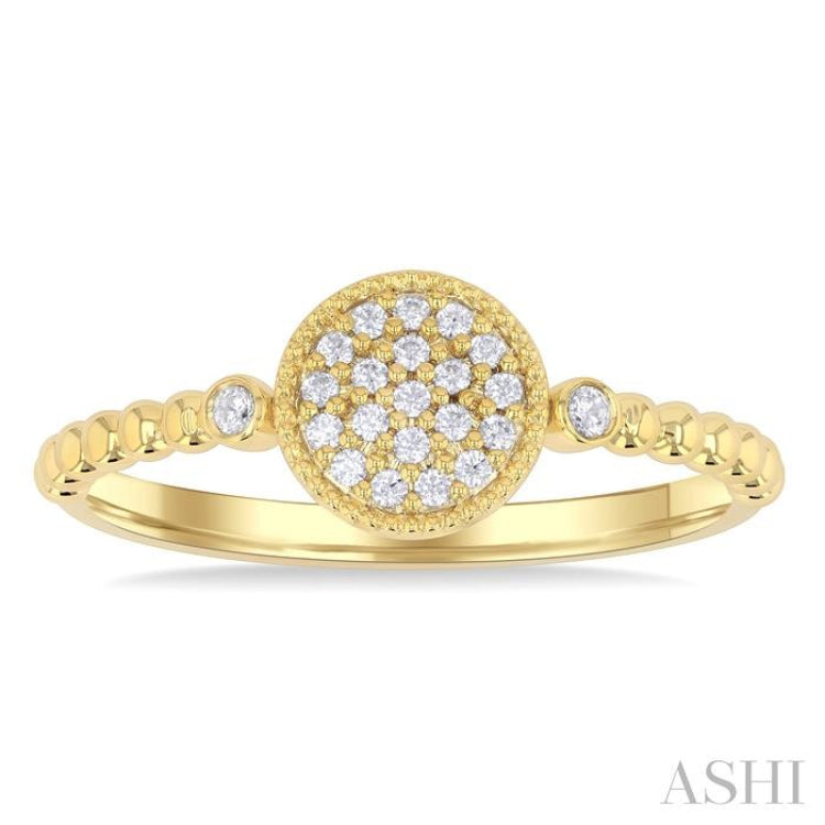 1/8 ctw Petite Bead Shank Circular Center Round Cut Diamond Fashion Ring in 10K Yellow Gold
