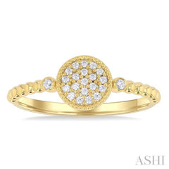 1/8 ctw Petite Bead Shank Circular Center Round Cut Diamond Fashion Ring in 10K Yellow Gold