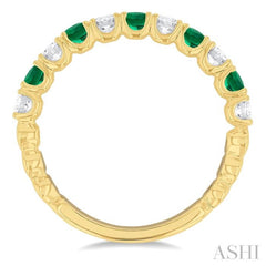 2.6 MM Emerald and 3/8 ctw Round Cut Diamond Precious Wedding Band in 14K Yellow Gold