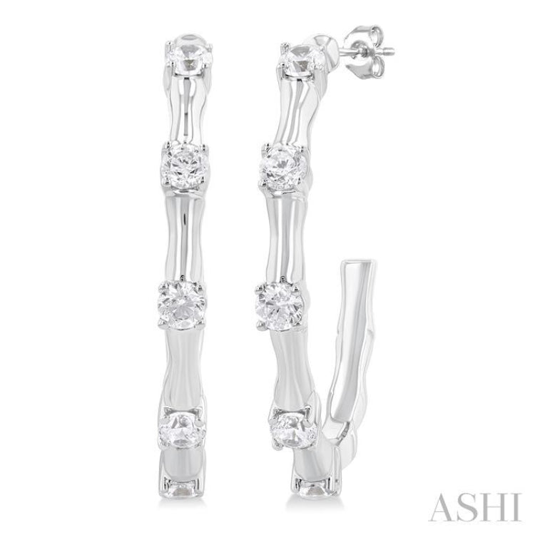 1/3 ctw Bamboo Shoot Inspired Round Cut Diamond Fashion Half Hoop Earring in 14K White Gold