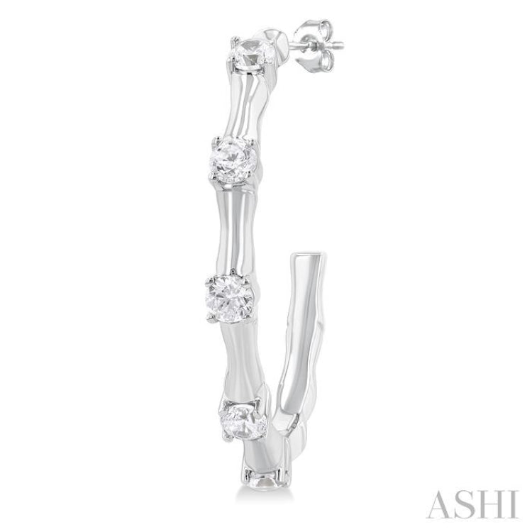 1/3 ctw Bamboo Shoot Inspired Round Cut Diamond Fashion Half Hoop Earring in 14K White Gold