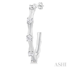 1/3 ctw Bamboo Shoot Inspired Round Cut Diamond Fashion Half Hoop Earring in 14K White Gold