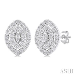 1/5 ctw Double Halo Marquise Shape Petite Round Cut Diamond Fashion Stud Earring in 10K White Gold