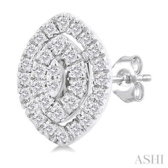 1/5 ctw Double Halo Marquise Shape Petite Round Cut Diamond Fashion Stud Earring in 10K White Gold