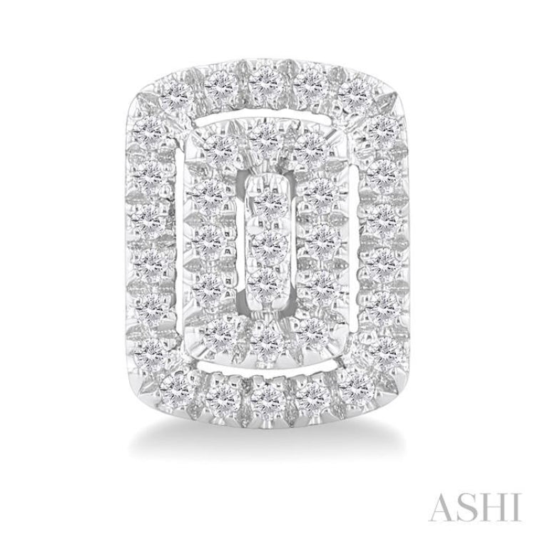 1/5 ctw Double Halo Emerald Shape Petite Round Cut Diamond Fashion Stud Earring in 10K White Gold