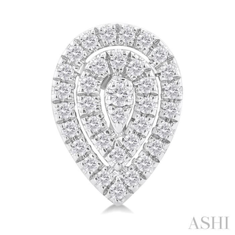 1/5 ctw Double Halo Pear Shape Petite Round Cut Diamond Fashion Stud Earring in 10K White Gold