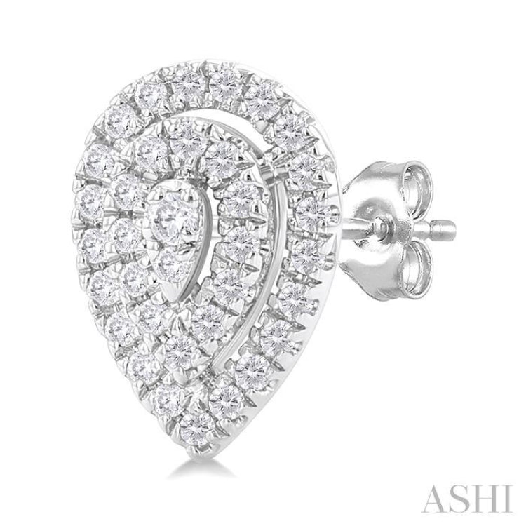 1/5 ctw Double Halo Pear Shape Petite Round Cut Diamond Fashion Stud Earring in 10K White Gold