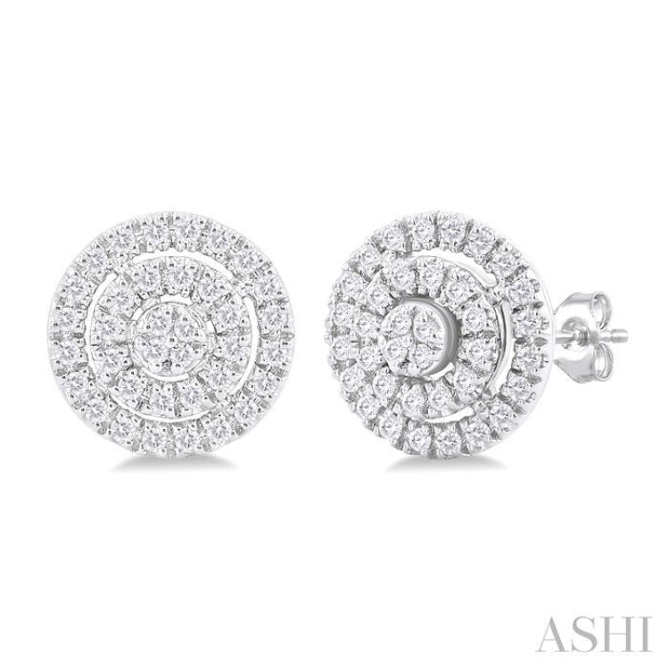 1/5 ctw Double Halo Round Shape Petite Round Cut Diamond Fashion Stud Earring in 10K White Gold