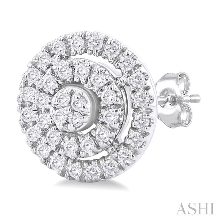 1/5 ctw Double Halo Round Shape Petite Round Cut Diamond Fashion Stud Earring in 10K White Gold