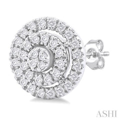 1/5 ctw Double Halo Round Shape Petite Round Cut Diamond Fashion Stud Earring in 10K White Gold