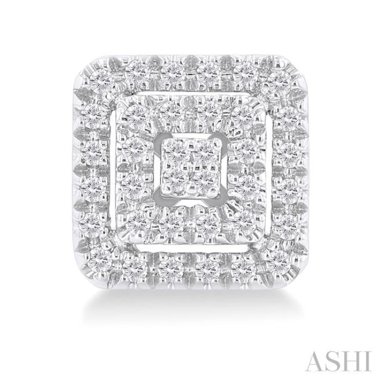 1/5 ctw Double Halo Square Shape Petite Round Cut Diamond Fashion Stud Earring in 10K White Gold