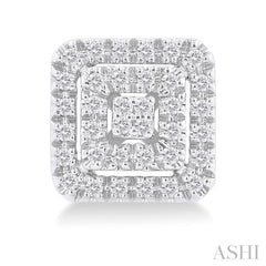 1/5 ctw Double Halo Square Shape Petite Round Cut Diamond Fashion Stud Earring in 10K White Gold