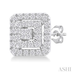 1/5 ctw Double Halo Square Shape Petite Round Cut Diamond Fashion Stud Earring in 10K White Gold