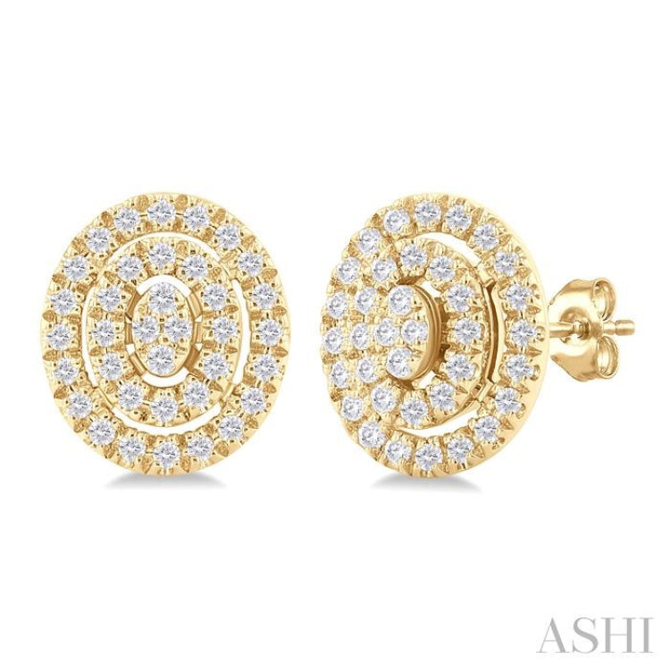 1/5 ctw Double Halo Oval Shape Petite Round Cut Diamond Fashion Stud Earring in 10K Yellow Gold