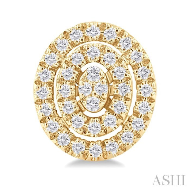 1/5 ctw Double Halo Oval Shape Petite Round Cut Diamond Fashion Stud Earring in 10K Yellow Gold