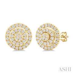 1/5 ctw Double Halo Round Shape Petite Round Cut Diamond Fashion Stud Earring in 10K Yellow Gold