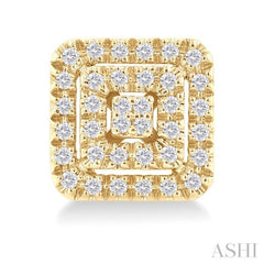 1/5 ctw Double Halo Square Shape Petite Round Cut Diamond Fashion Stud Earring in 10K Yellow Gold
