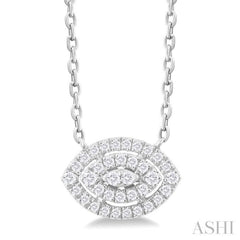 1/6 ctw Double Halo Marquise Shape Petite Round Cut Diamond Fashion Pendant With Chain in 10K White Gold