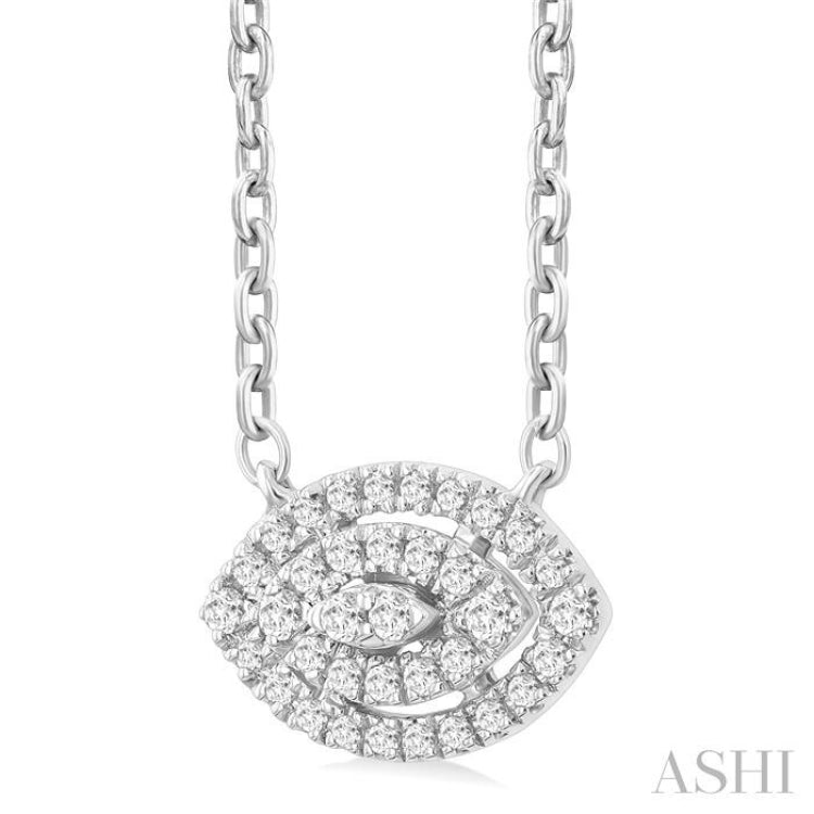 1/6 ctw Double Halo Marquise Shape Petite Round Cut Diamond Fashion Pendant With Chain in 10K White Gold