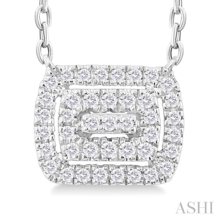 1/6 ctw Double Halo Emerald Shape Petite Round Cut Diamond Fashion Pendant With Chain in 10K White Gold