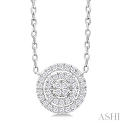 1/6 ctw Double Halo Round Shape Petite Round Cut Diamond Fashion Pendant With Chain in 10K White Gold
