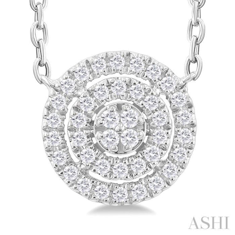 1/6 ctw Double Halo Round Shape Petite Round Cut Diamond Fashion Pendant With Chain in 10K White Gold
