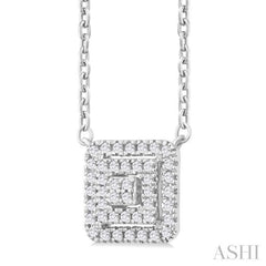 1/6 ctw Double Halo Square Shape Petite  Round Cut Diamond Fashion Pendant With Chain in 10K White Gold