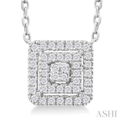 1/6 ctw Double Halo Square Shape Petite  Round Cut Diamond Fashion Pendant With Chain in 10K White Gold