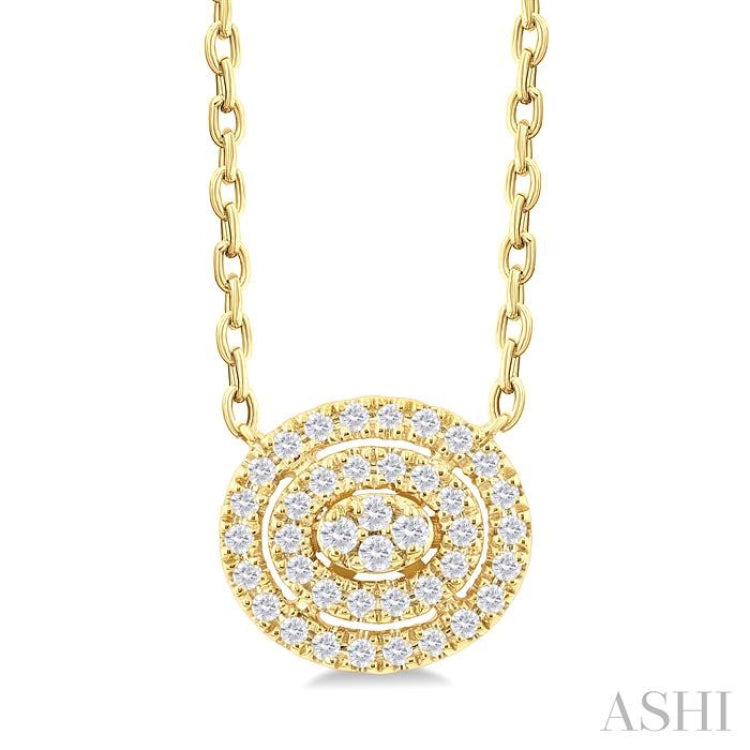 1/6 ctw Double Halo Oval Shape Petite  Round Cut Diamond Fashion Pendant With Chain in 10K Yellow Gold