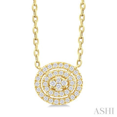 1/6 ctw Double Halo Oval Shape Petite  Round Cut Diamond Fashion Pendant With Chain in 10K Yellow Gold