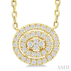 1/6 ctw Double Halo Oval Shape Petite  Round Cut Diamond Fashion Pendant With Chain in 10K Yellow Gold