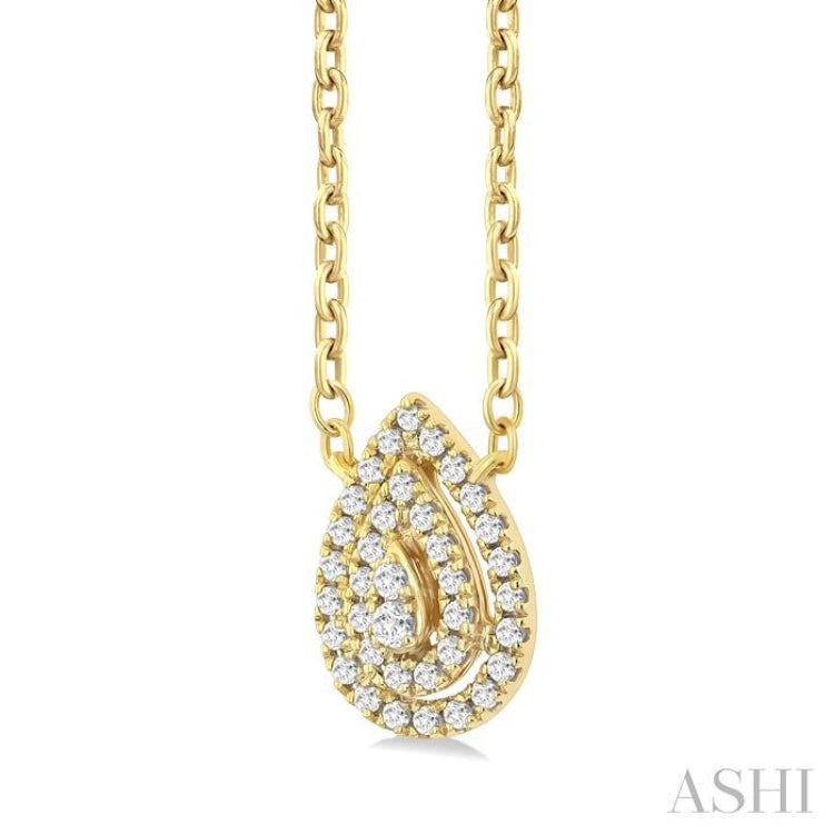 1/6 ctw Double Halo Pear Shape Petite Round Cut Diamond Fashion Pendant With Chain in 10K Yellow Gold