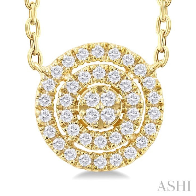 1/6 ctw Double Halo Round Shape Petite Round Cut Diamond Fashion Pendant With Chain in 10K Yellow Gold