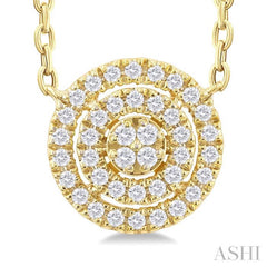 1/6 ctw Double Halo Round Shape Petite Round Cut Diamond Fashion Pendant With Chain in 10K Yellow Gold